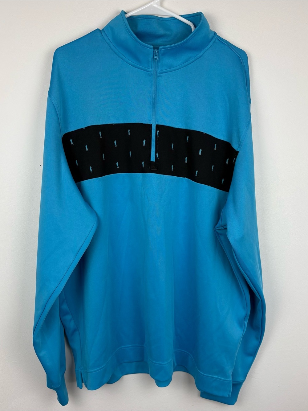 Men's Teal Half-Zip Sweater with Black Chest Panel